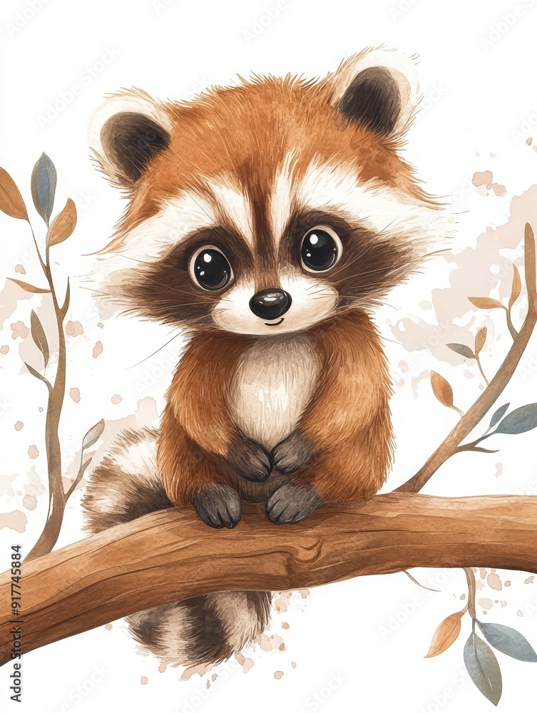 Obraz premium Adorable Raccoon Sitting on a Branch