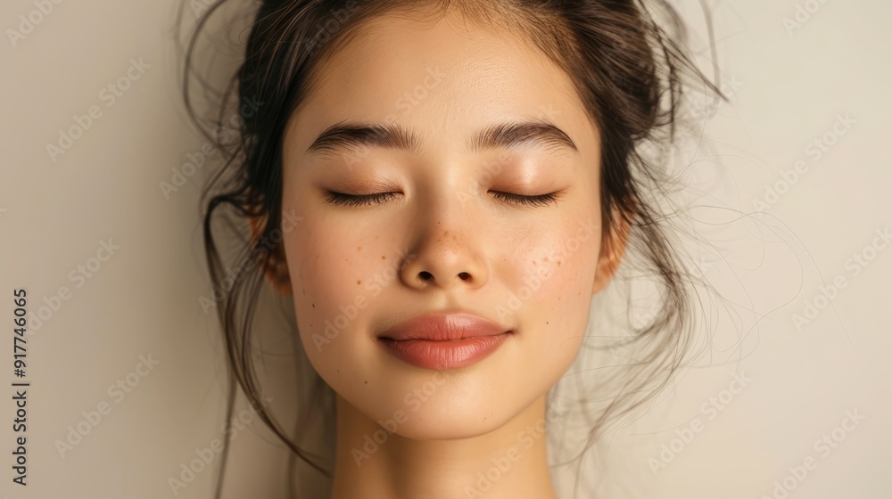 Serene Woman with Closed Eyes and Natural Beauty Serene Woman with Closed Eyes and Natural Beauty