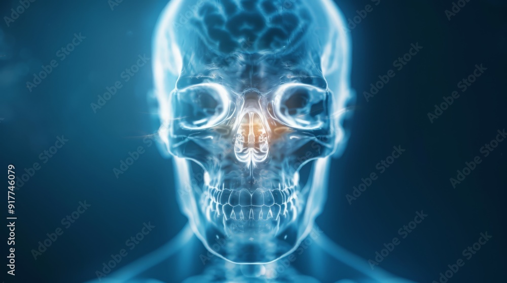 Human Skull X-ray with Brain Highlight Human Skull X-ray with Brain Highlight
