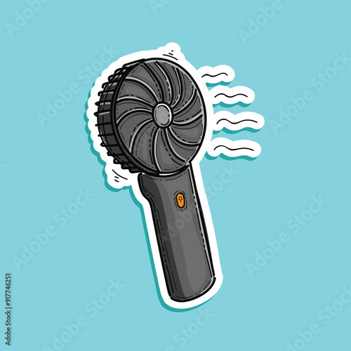 Illustration of grey portable electric hand fan for travelling vector design for sticker and poster. Enjoys the flow of air from a fan fresh air