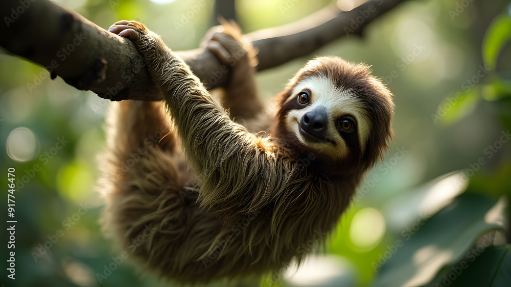 Fototapeta premium sloth hanging on a tree branch