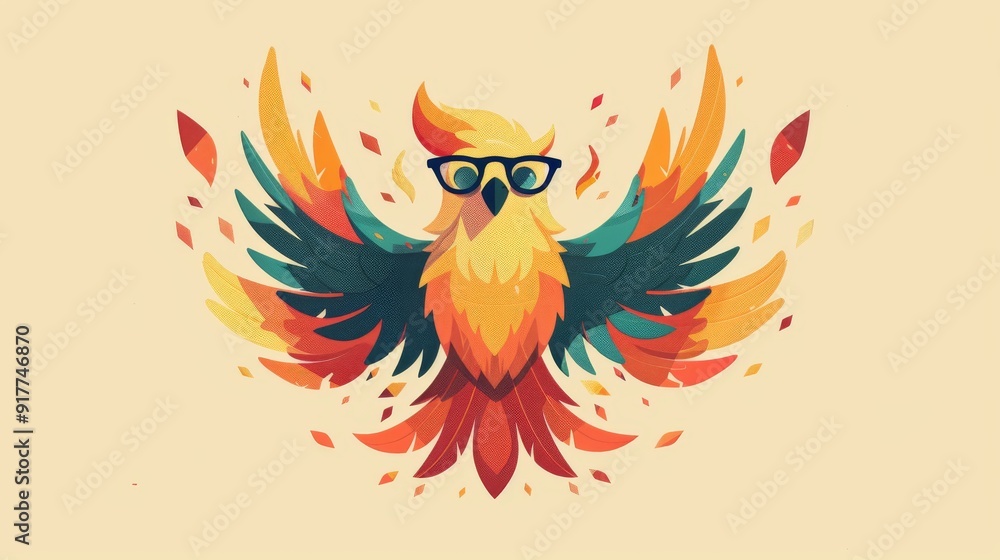 Obraz premium Colorful Phoenix with Glasses Illustration
