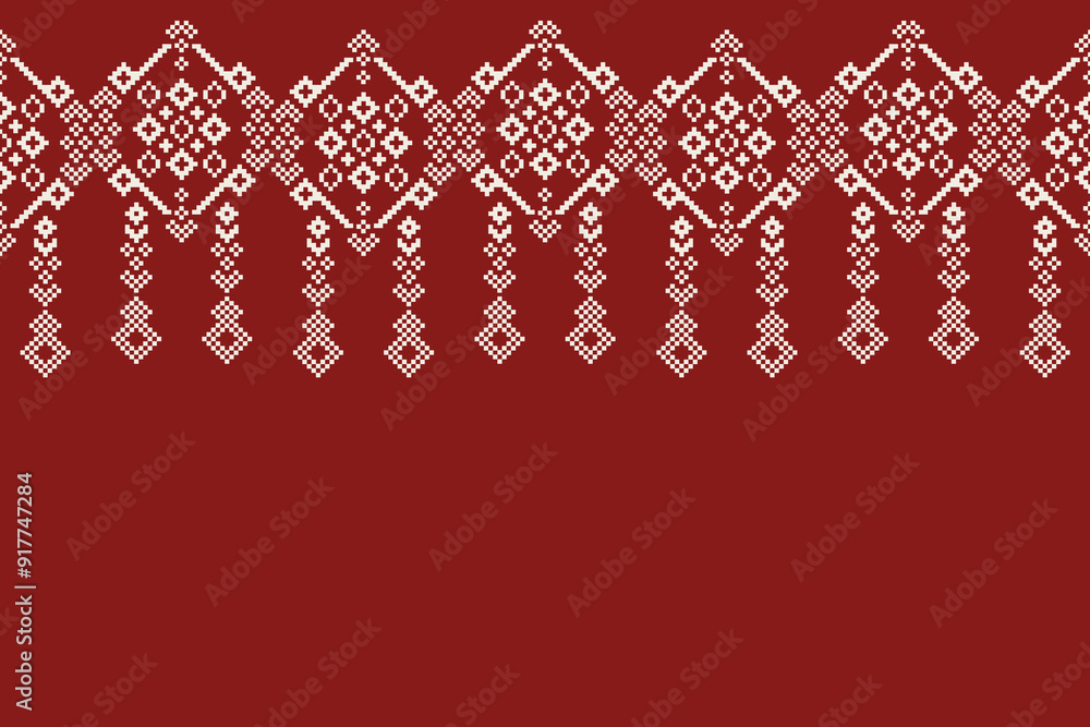 Traditional ethnic motifs ikat geometric fabric pattern cross stitch.Ikat embroidery Ethnic oriental Pixel red background. Abstract,vector,illustration. Texture,christmas,decoration,wallpaper. Traditional ethnic motifs ikat geometric fabric pattern cross stitch.Ikat embroidery Ethnic oriental Pixel red background. Abstract,vector,illustration. Texture,christmas,decoration,wallpaper.