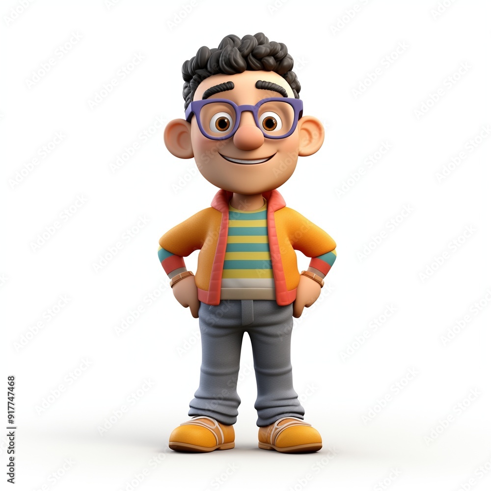 Cheerful Cartoon Boy with Glasses and Colorful Outfit on White Background - Suitable for Children's Books, Educational Materials, and Fun Illustrations Cheerful Cartoon Boy with Glasses and Colorful Outfit on White Background - Suitable for Children's Books, Educational Materials, and Fun Illustrations