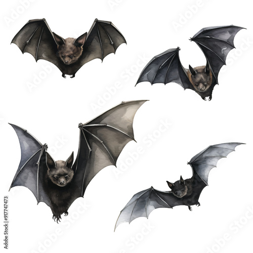 watercolor painting of bat four collection isolated 