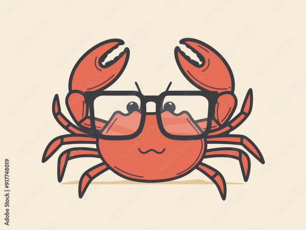 Fototapeta premium Cartoon crab with oversized glasses illustration