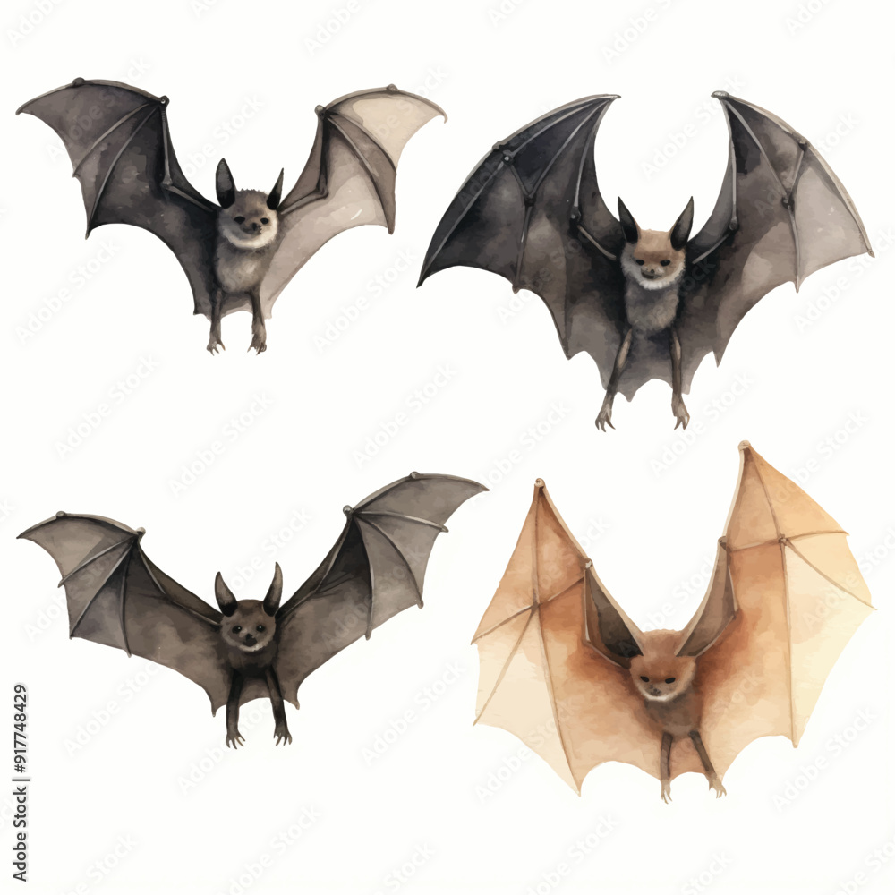 watercolor painting of bat four collection isolated watercolor painting of bat four collection isolated