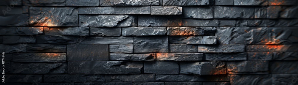 Dark Stone Wall with Subtle Orange Glows Dark Stone Wall with Subtle Orange Glows
