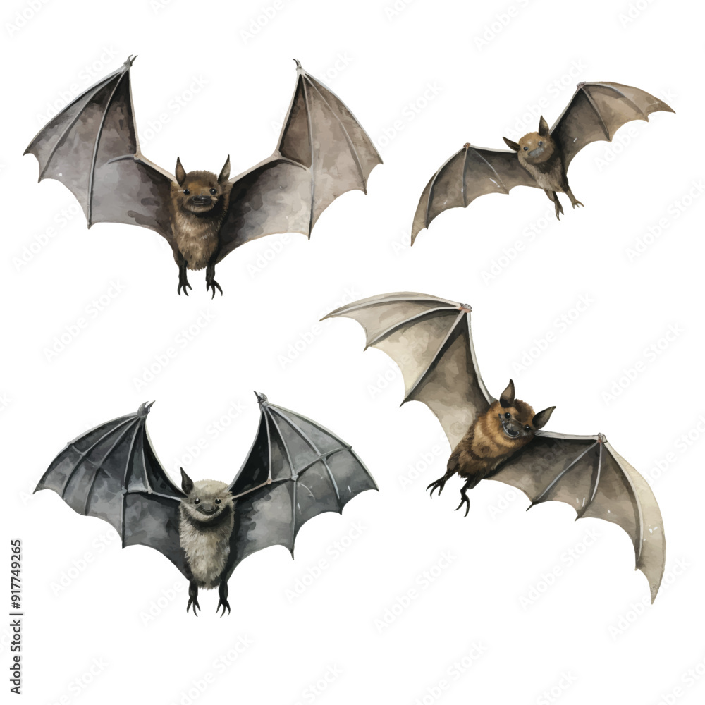 Fototapeta premium watercolor painting of bat four collection isolated 
