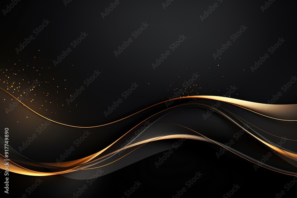 Abstract black and gold wavy background with subtle glitter. Abstract black and gold wavy background with subtle glitter.