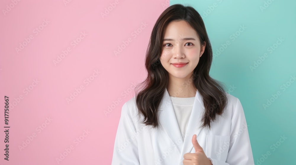 Smiling female doctor giving thumbs up gesture Smiling female doctor giving thumbs up gesture