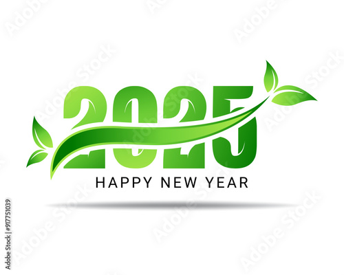 2025 Happy new year with natural green leaves design. Greetings and invitations, 2025 New year natural vector illustration