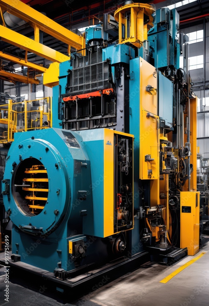 Fototapeta premium dynamic industrial machinery showcasing striking attributes bold colors intricate designs modern setting, technology, equipment, innovation, metal