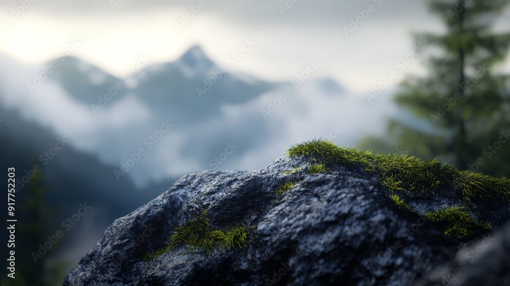 A tree atop a rock, with fog-shrouded sky as backdrop A tree atop a rock, with fog-shrouded sky as backdrop