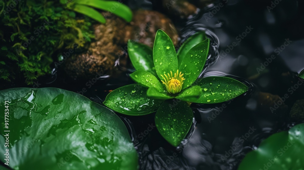 leaves dotted with water drops, surface sparkling with water droplets leaves dotted with water drops, surface sparkling with water droplets