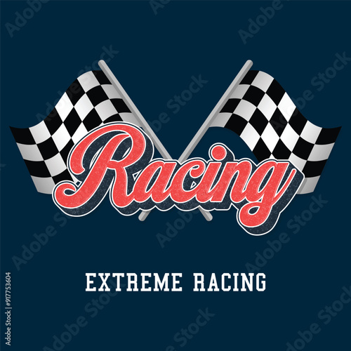 Vintage sport typography car racing slogan print with racing flag for graphic tee t shirt or poster - Vector