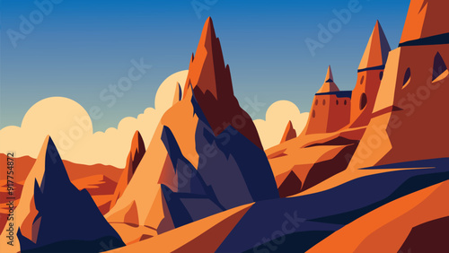 Stunning rock formations in Cappadocia, Turkey, showcasing unique geological features and breathtaking landscapes flat vector illustration