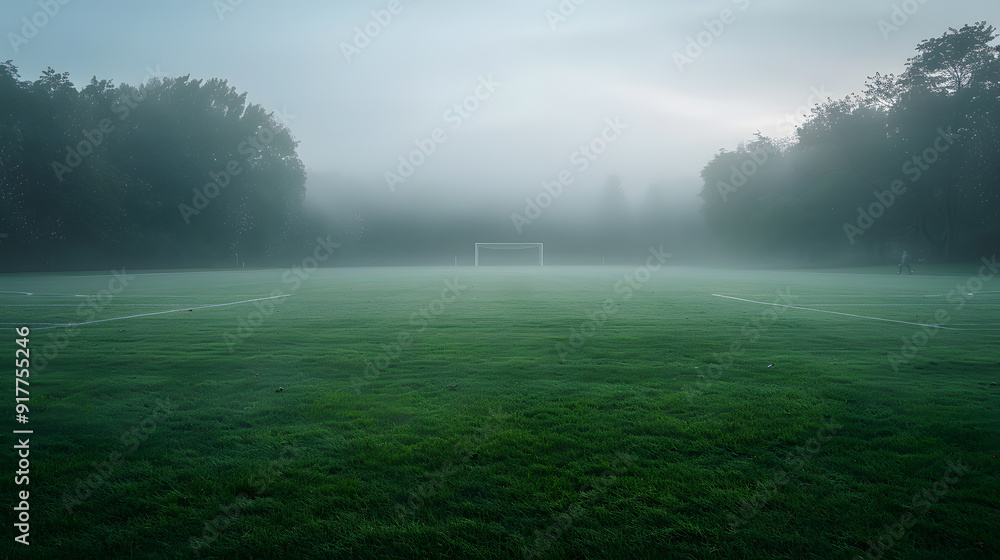A foggy field with a soccer field in the middle A foggy field with a soccer field in the middle