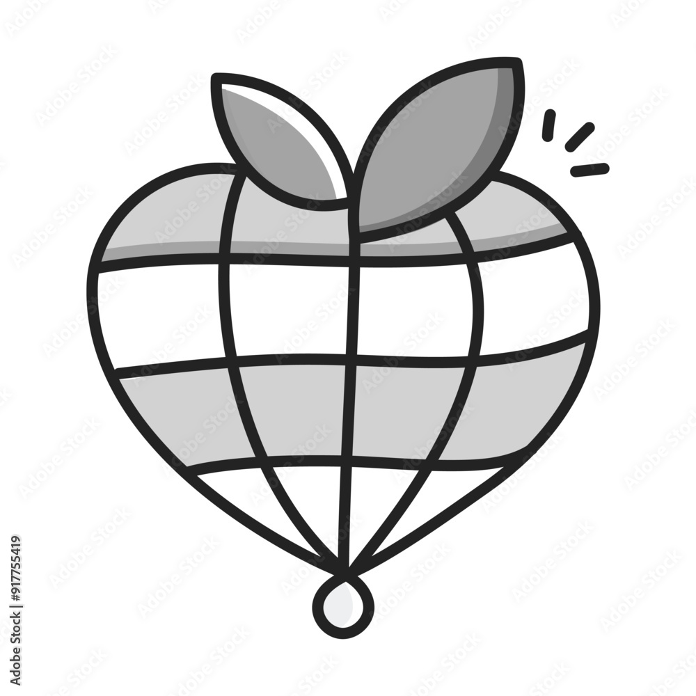 Heart-Shaped Globe with Leaves: Global Love, Environmental Stewardship, Planetary Care, Nature Conservation, Sustainable Development. Vector Editable Stroke and Colors. Heart-Shaped Globe with Leaves: Global Love, Environmental Stewardship, Planetary Care, Nature Conservation, Sustainable Development. Vector Editable Stroke and Colors.