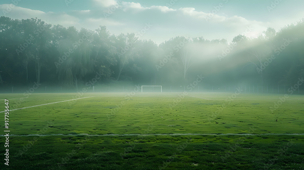 A foggy field with a soccer field in the middle A foggy field with a soccer field in the middle