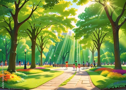 A beautiful green park in a big city