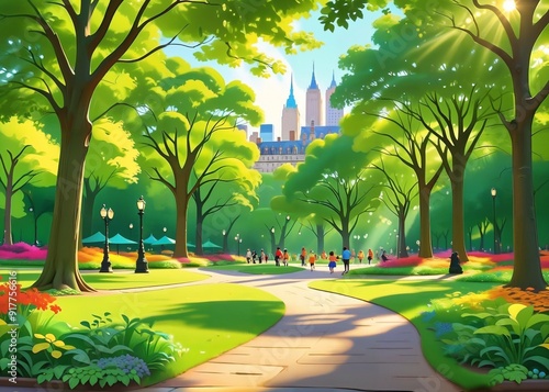 A beautiful green park in a big city