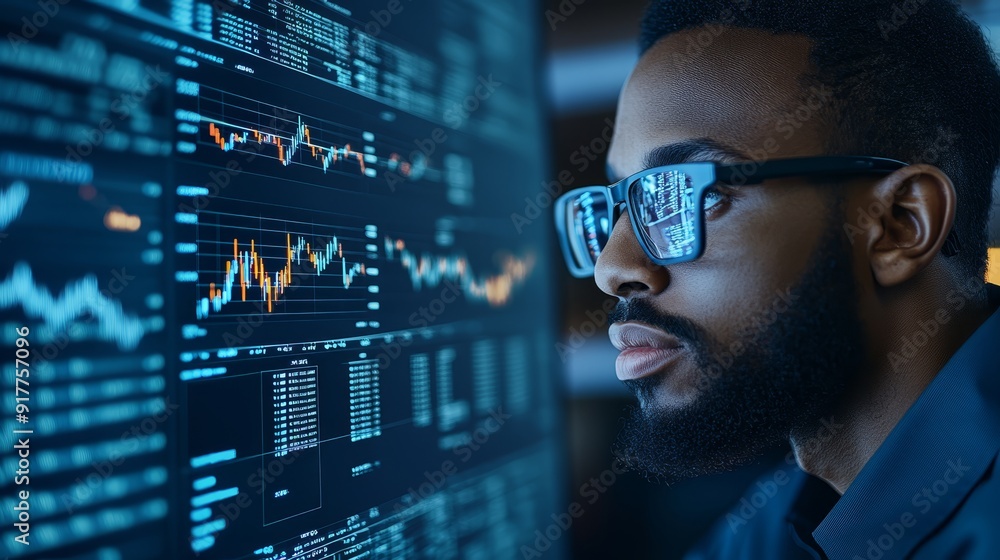 Focused Analyst Monitoring Stock Market Data Focused Analyst Monitoring Stock Market Data