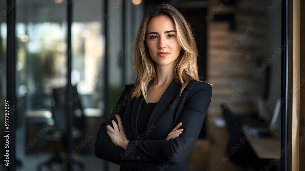 Confident Business Pose: A businesswoman in a power suit, confidently posing with arms crossed in a modern office.
Confident Business Pose: A businesswoman in a power suit, confidently posing with arms crossed in a modern office.