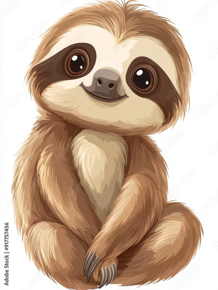 Obraz premium Cute Cartoon Sloth with Big Eyes