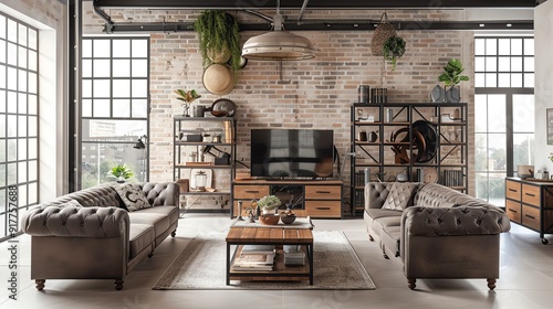 A modern living room with refurbished industrialstyle furniture photo