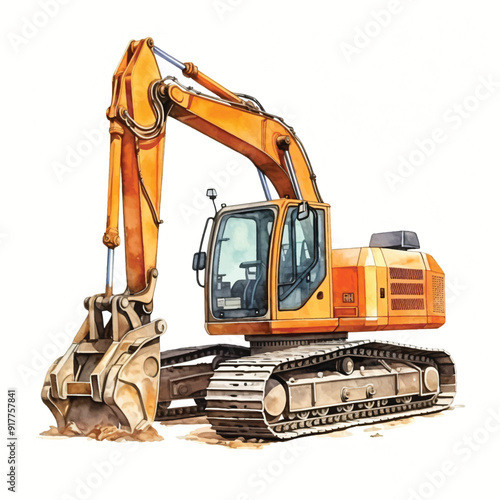 watercolor painting of excavator isolated