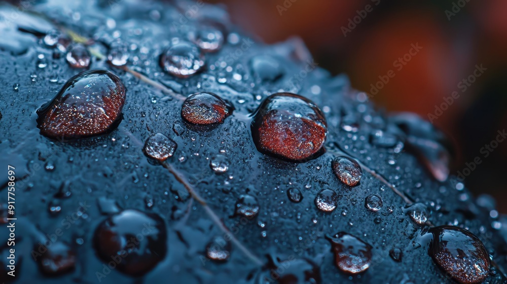 A macro shot of a water droplet on a verdant leaf, featuring a scarlet mark in its center A macro shot of a water droplet on a verdant leaf, featuring a scarlet mark in its center