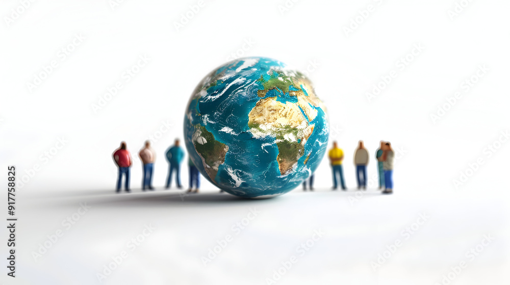 A group of people developing climate change project plans with an earth model against a whimsical background 3D flat icon concept symbolizing creativity, innovation, and environm A group of people developing climate change project plans with an earth model against a whimsical background 3D flat icon concept symbolizing creativity, innovation, and environm