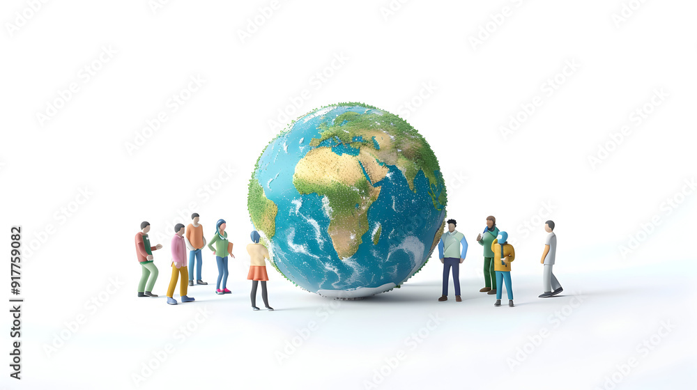 Developing Climate Change Project Plans with Earth Model and People 3D Flat Icon Concept Developing Climate Change Project Plans with Earth Model and People 3D Flat Icon Concept