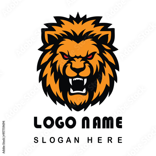 Angry lion face logo with vector file photo