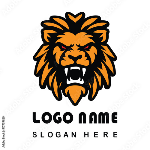 Angry lion face logo with vector file photo