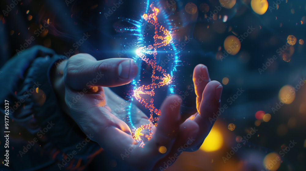 Close up of hands holding DNA strands with plants surrounded. Close up of hands holding DNA strands with plants surrounded.