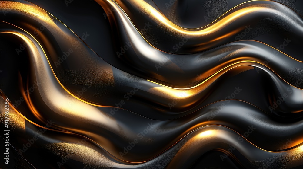 Abstract black and gold wavy surface. Abstract black and gold wavy surface.