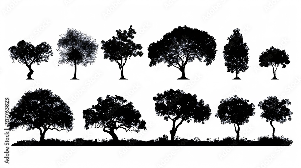 Fototapeta premium A compilation of tree outlines in illustrations.