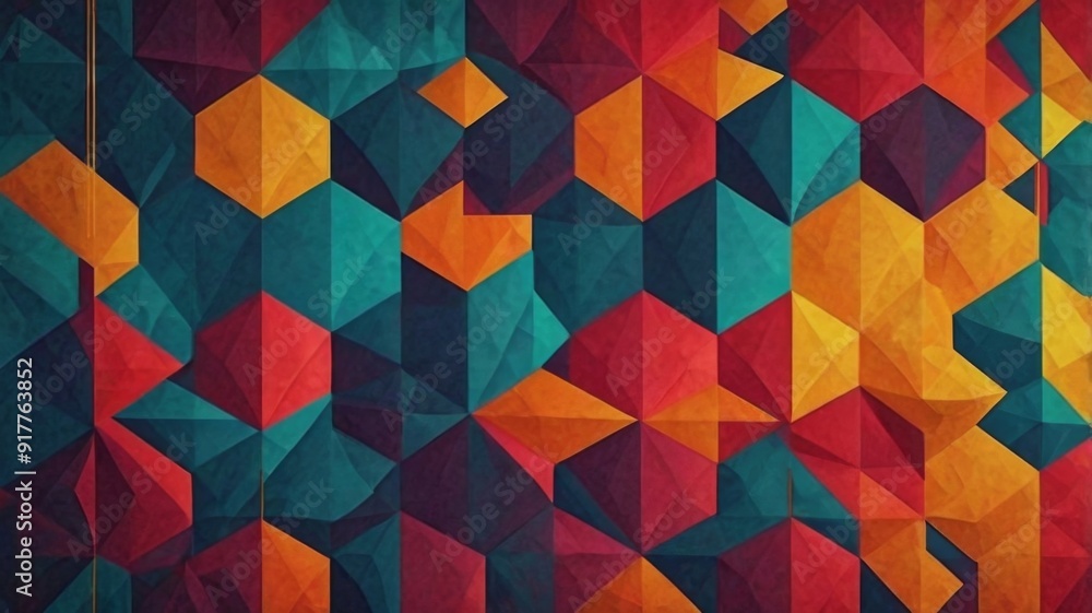 A colorful, abstract geometric pattern with overlapping shapes and gradients, perfect for use as a modern background