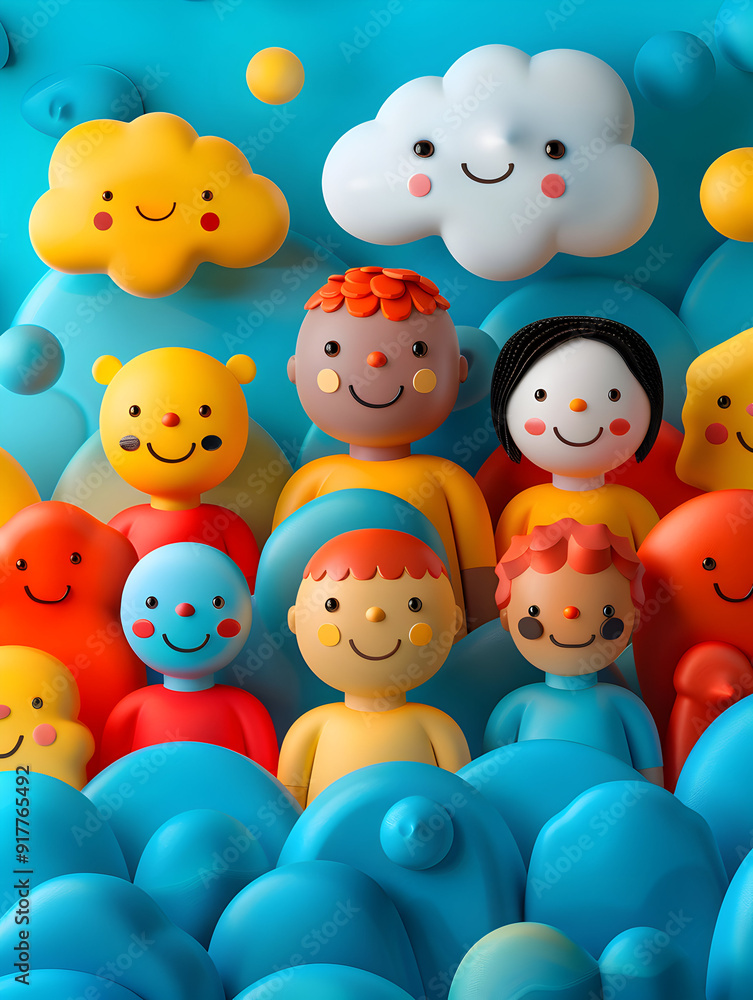 3D Flat Icon People with Glowing Collaboration Tools and Happy Smiles Concept 3D Flat Icon People with Glowing Collaboration Tools and Happy Smiles Concept