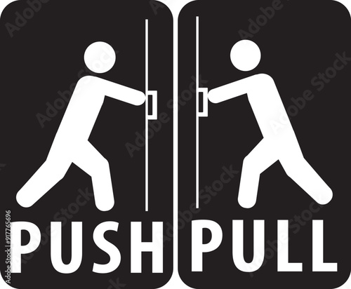 Door opening push and pull signs vector.eps