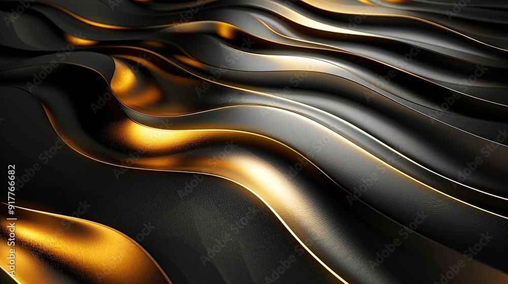 Abstract black and gold wavy textured surface. Abstract black and gold wavy textured surface.