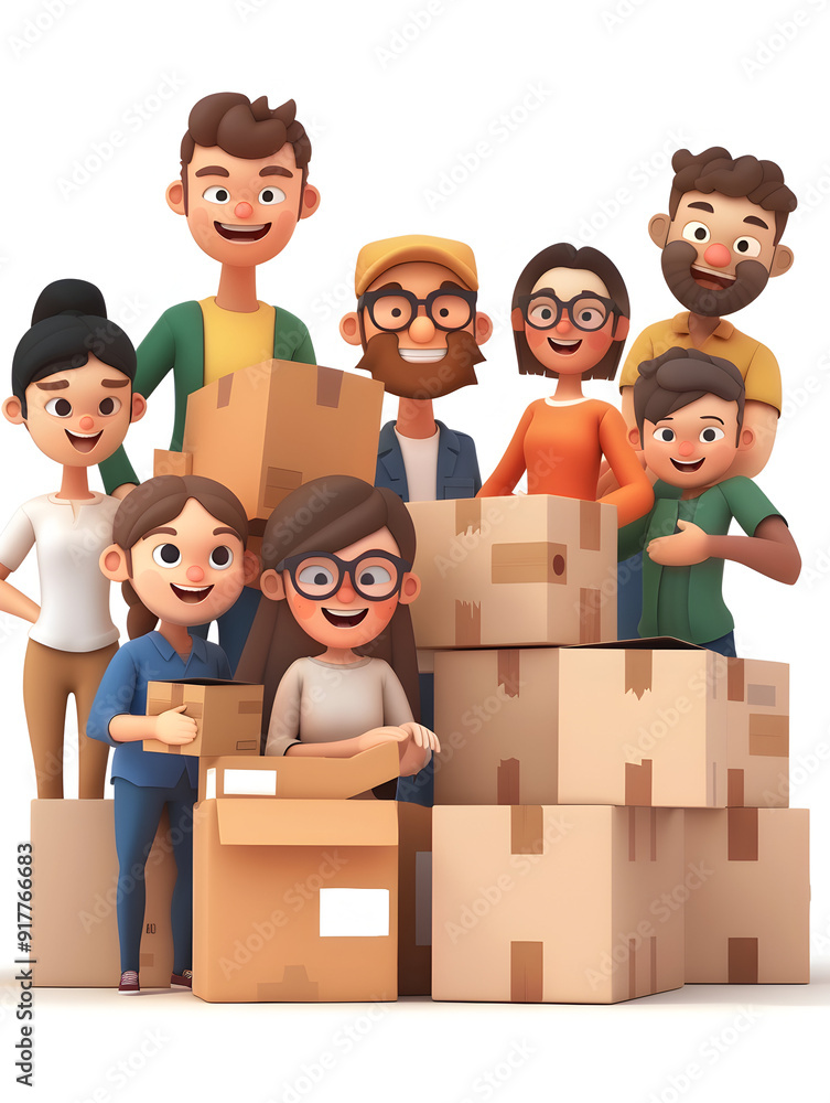 3D Flat Icon People with Glowing Shipping Schedules and Joyful Expressions Productive Sales Distribution Center Concept 3D Flat Icon People with Glowing Shipping Schedules and Joyful Expressions Productive Sales Distribution Center Concept