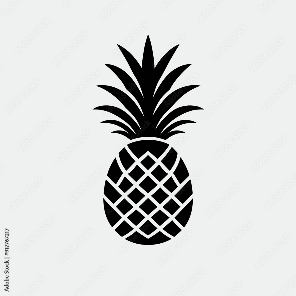 Vector black silhouette of a pineapple, very simple and single pineapple silhouette white background Vector black silhouette of a pineapple, very simple and single pineapple silhouette white background