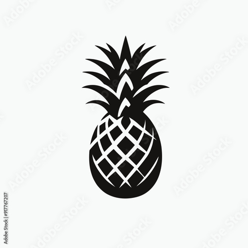 Vector black silhouette of a pineapple, very simple and single pineapple  silhouette white background