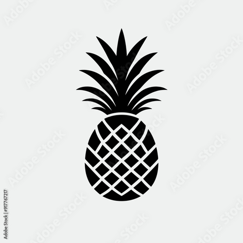 Vector black silhouette of a pineapple, very simple and single pineapple  silhouette white background