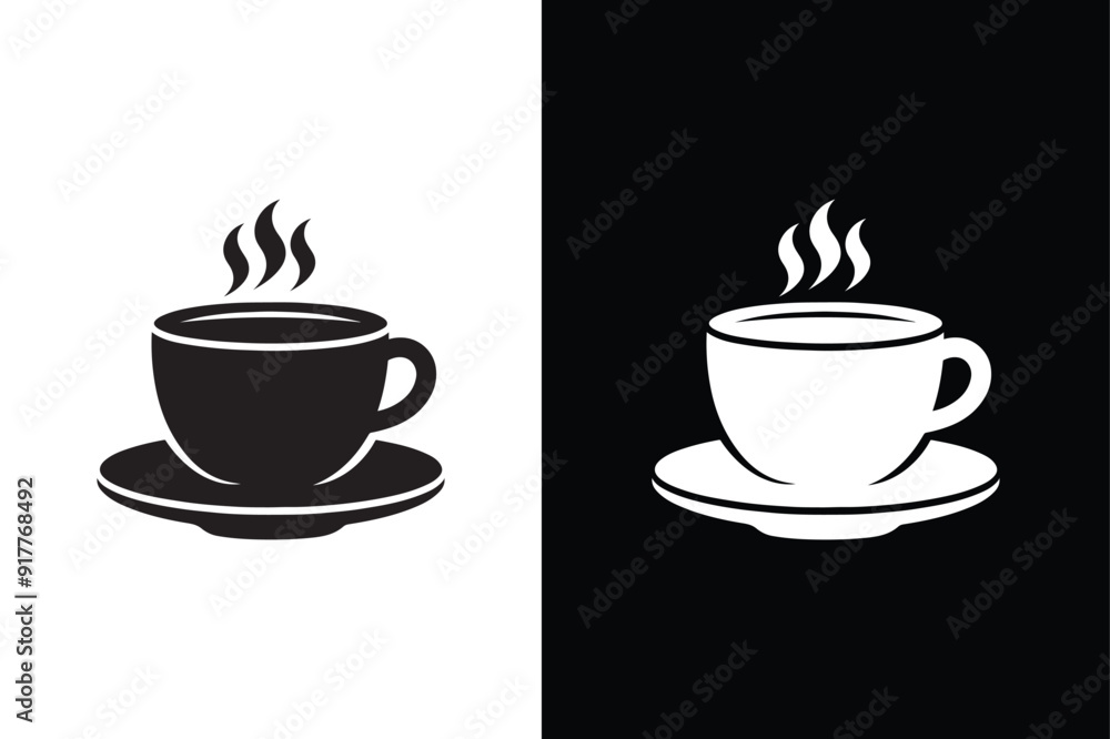 Obraz premium Coffee cup silhouette Icon vector illustration. A cup of hot coffee or caffeine drink flat vector icon black white