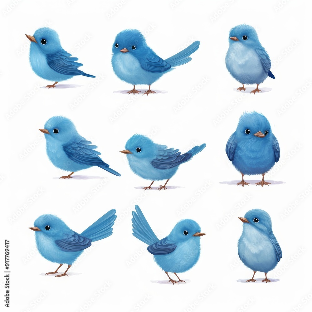 Cute Blue Birds Illustration â€“ Adorable Cartoon Bird Characters in ...