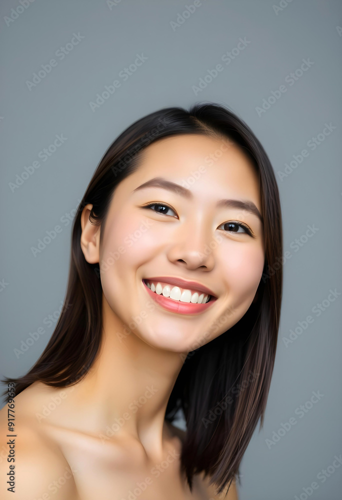 Smiling Young Woman with Radiant Skin in Minimalist Portrait Smiling Young Woman with Radiant Skin in Minimalist Portrait
